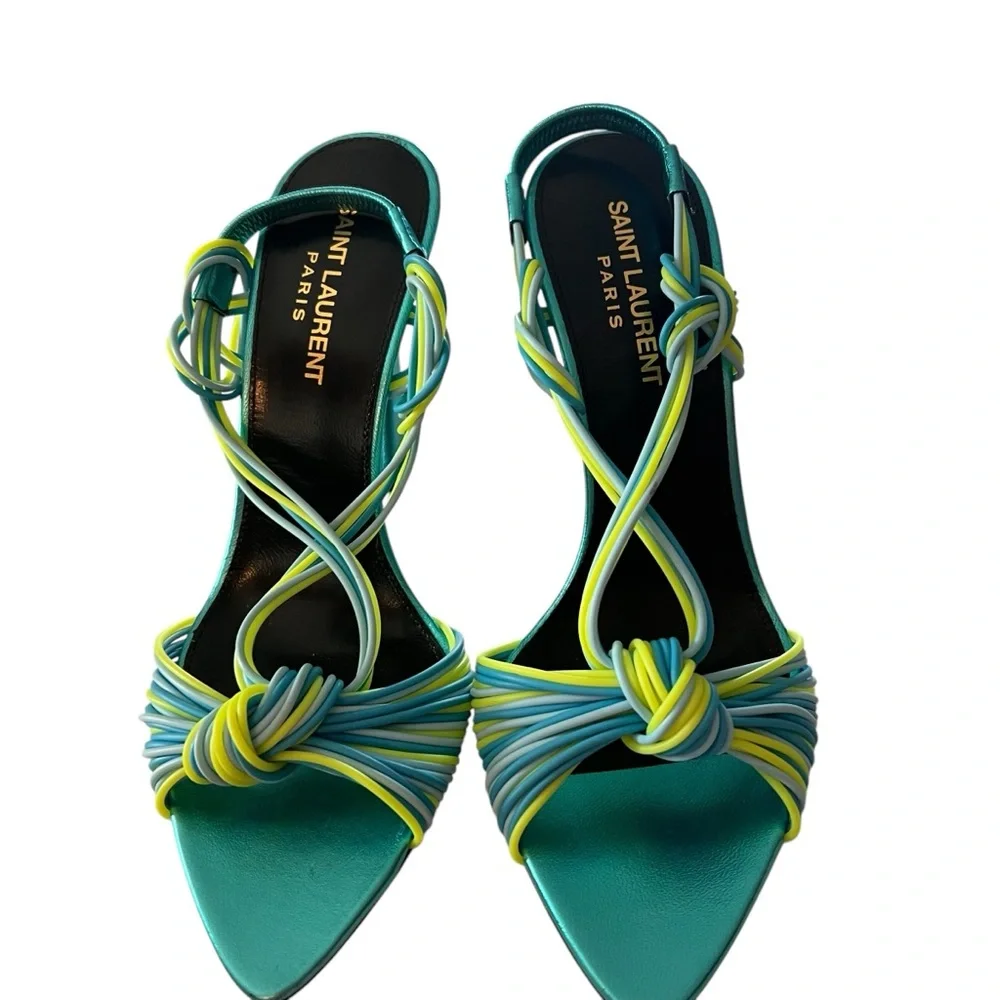 Saint Laurent Pool 105  Multi Strap High Heel Slingback Sandals EU 37.5  US 7.5 - Picture 6 of 11